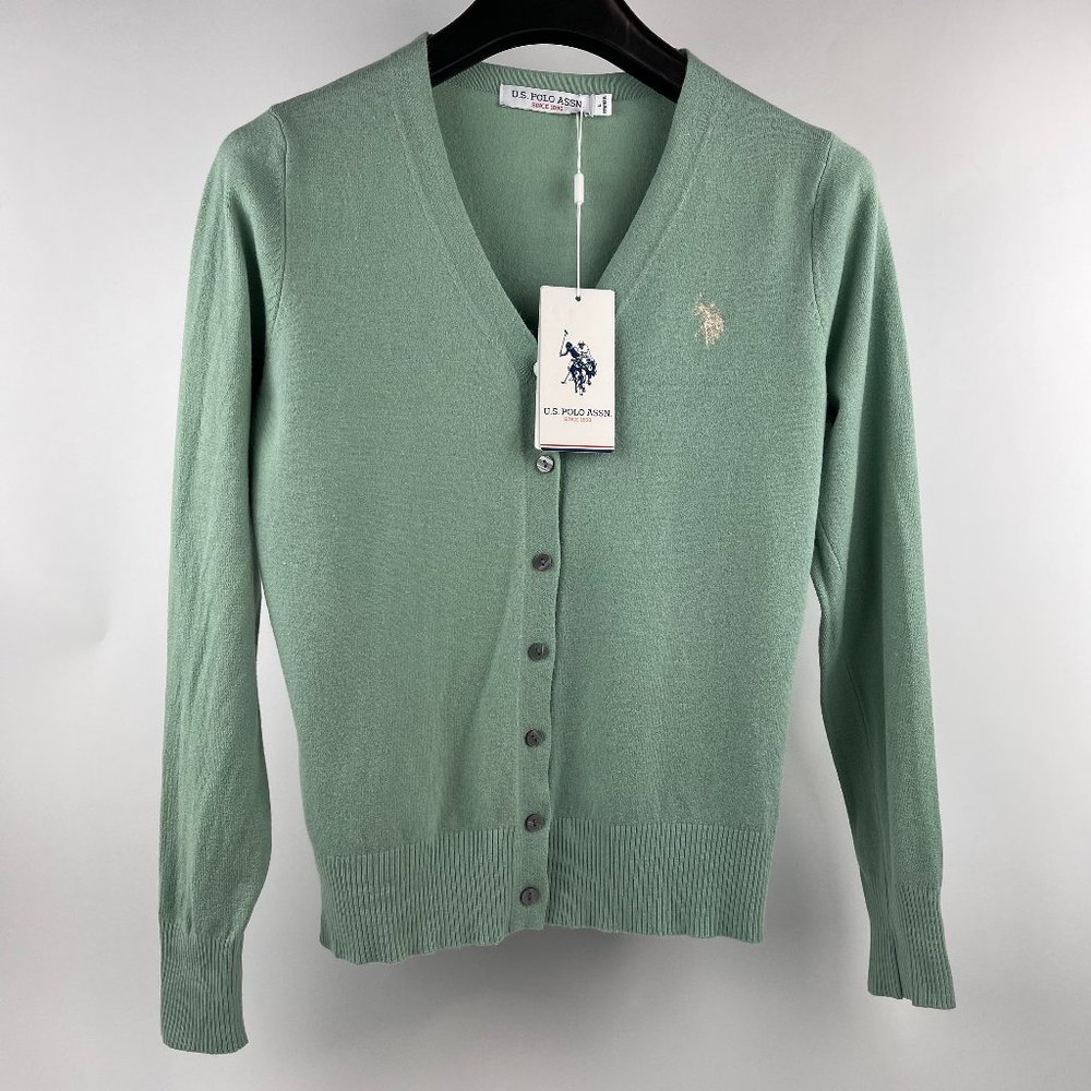 U.S. Polo Assn. Women's Classic V-Neck Cardigan in Sage Green